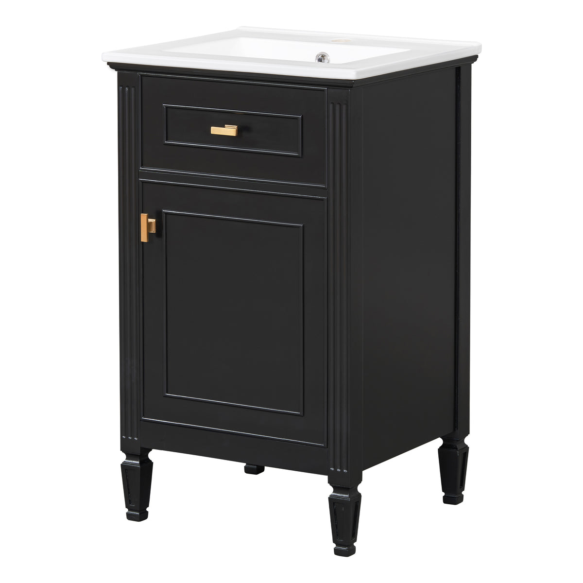 20" Bathroom Vanity with Sink, Small Freestanding Bathroom Vanity Cabinet with Tilt-Out Drawer & Adjustable Shelf, Soft Close Door, Gold Knobs,Black