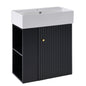 21.6" Floating Bathroom Vanity with Sink, Slim Wall Mounted Bathroom Vanity with Ceramic Basin & Overflow, Wave Pattern Door with Rose Gold Handle, Soft Close Door,Black