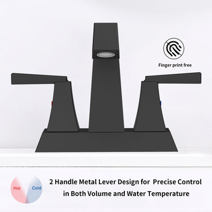 Bathroom Widespread Three Hole Sink Faucet Matte Black Two Handles With Pop-up Drain T3177P277478
