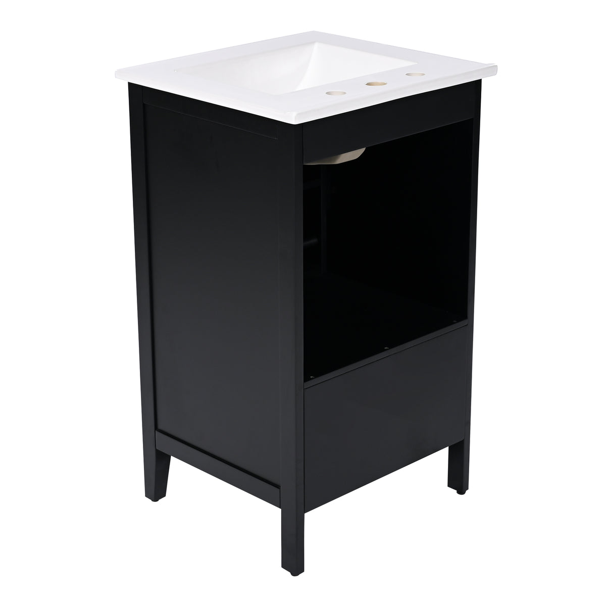 20" Bathroom Vanity with Sink, Half-Moon Ceramic Sink Basin with 3-Hole Faucet Mount, Bathroom Storage Cabinet with Drawer & Door Rack, Retro Gold Handle, Black