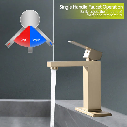 Bathroom Single Hole or Three Hole Sink Faucet Brushed Gold Single Handle With Pop-up Drain W1224P195904