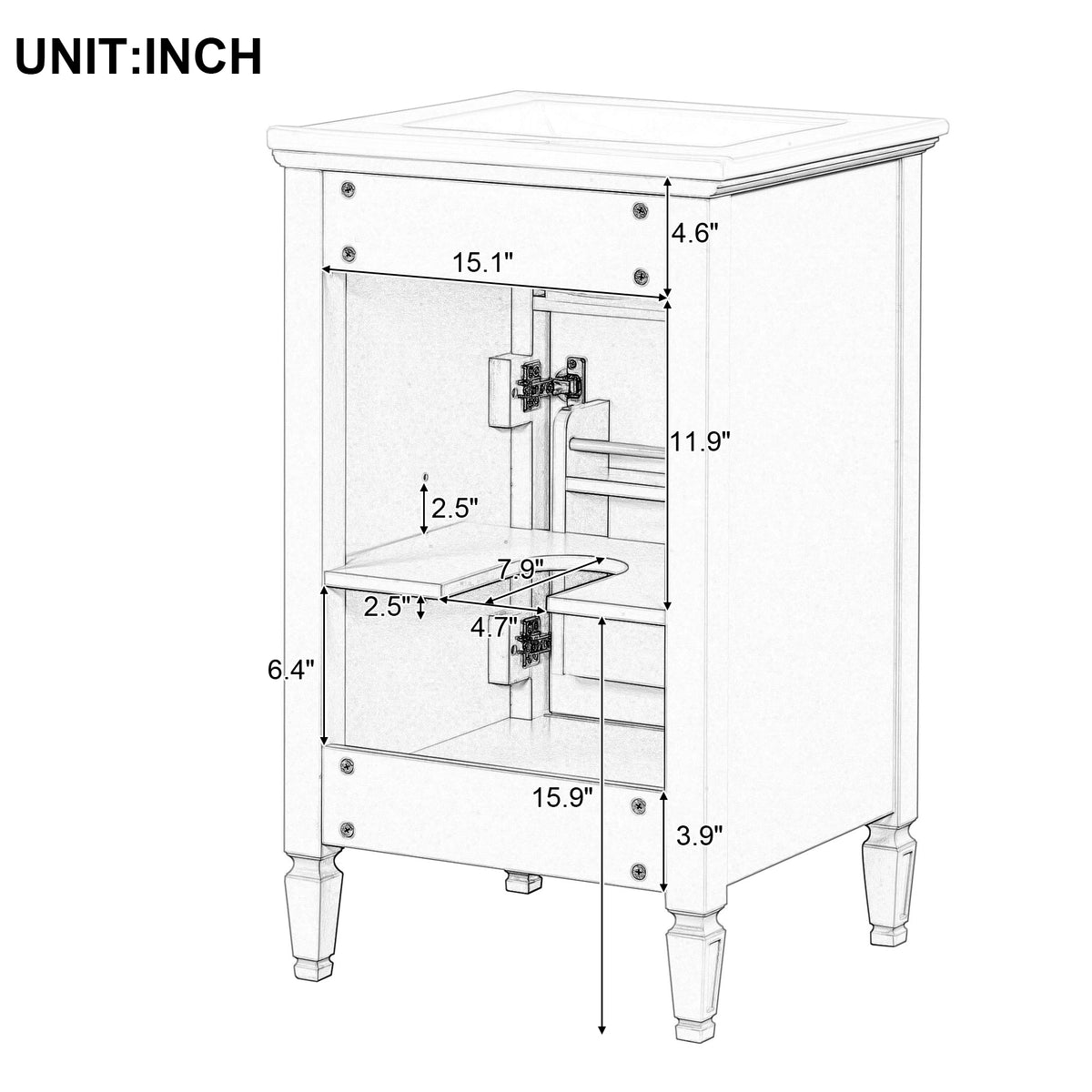 20" Bathroom Vanity with Sink, Small Freestanding Bathroom Vanity Cabinet with Tilt-Out Drawer & Adjustable Shelf, Soft Close Door, Gold Knobs,Black