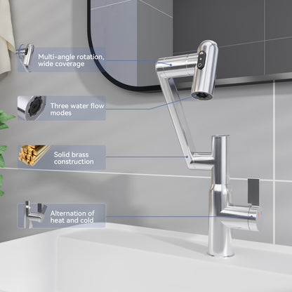 Bathroom Single Hole Sink Faucet Chrome Two Handles Rotable Spout W1217P214949
