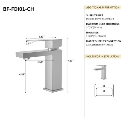 Bathroom Single Hole Sink Faucet Chrome Single Handle B2724P262876