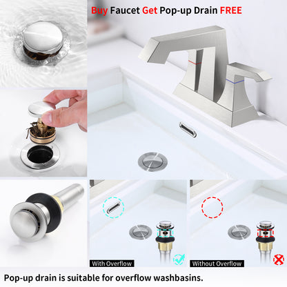 Bathroom Widespread Three Hole Sink Faucet Brushed Nickel Two Handles With Pop-up Drain T3177P277482