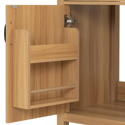 30" Bathroom Vanity with Sink, Bathroom Vanity with Tip-Out Drawer & 3 Drawers, Door Storage Rack, Ceramic Sink, Soft Close Slides, Black Handles,Acacia Wood