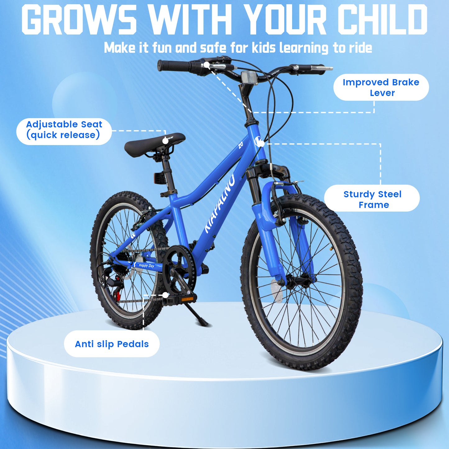 20 Inch Kids Mountain Bike, 7-Speed Drivetrain, Front Suspension, Durable Steel Frame, Bicycle for Boys & Girls Ages 6-10, Blue, 85% Pre-Assembled