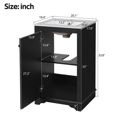 20" Shaker Style Bathroom Vanity with Sink, Small Bathroom Vanity Cabinet with Integrated Ceramic Sink, Soft Close Door, Solid Wood & MDF,Black