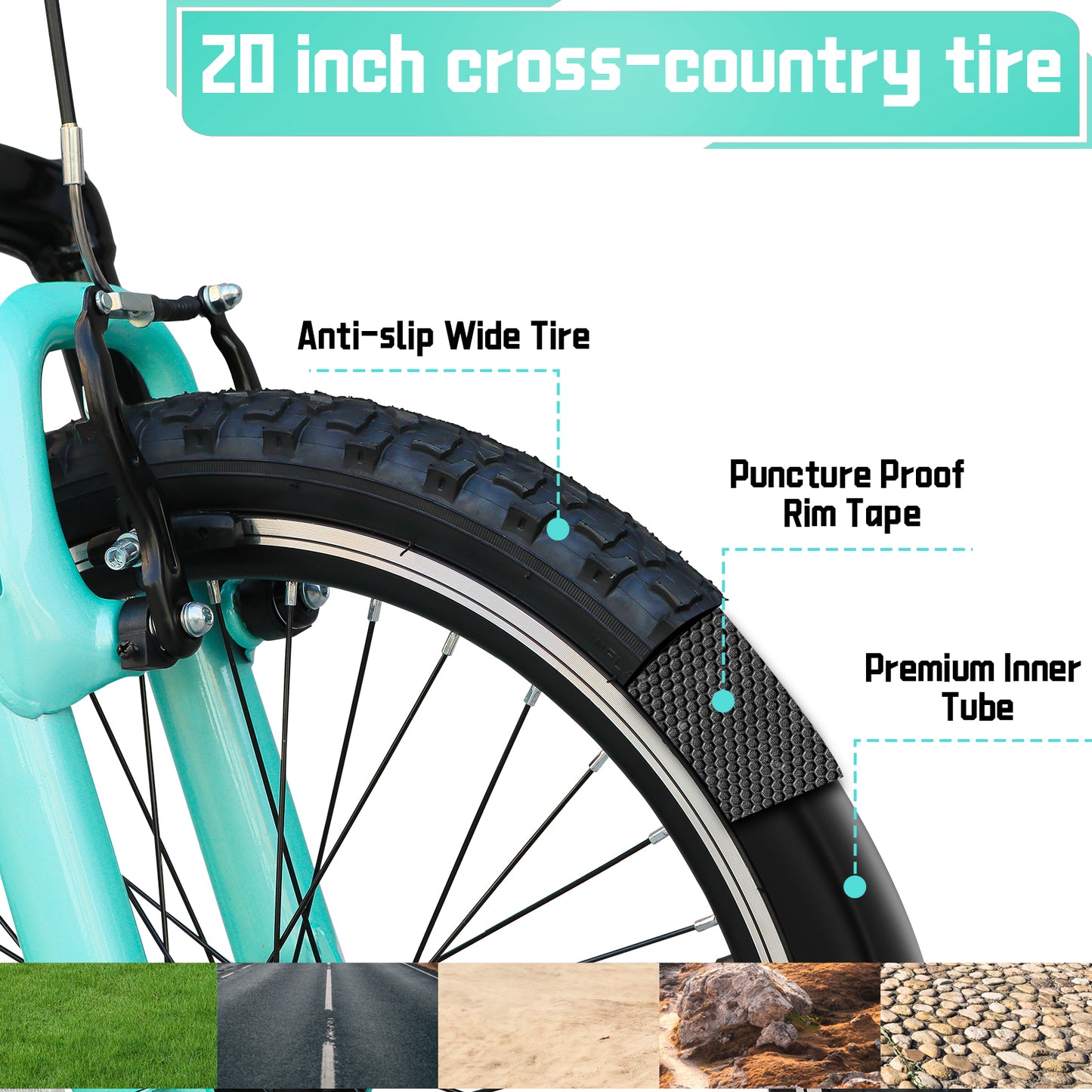 20 Inch Kids Mountain Bike, 7-Speed Drivetrain, Front Suspension, Durable Steel Frame, Bicycle for Boys & Girls Ages 6-10, Green, 85% Pre-Assembled