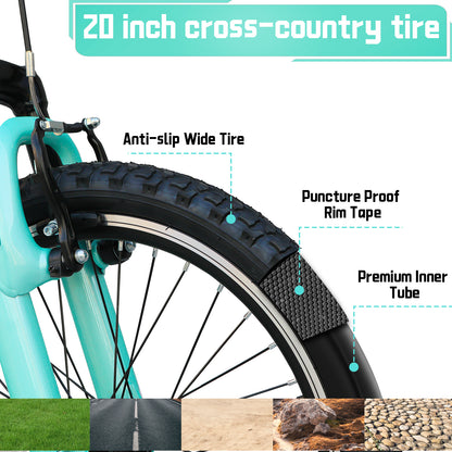 20 Inch Kids Mountain Bike, 7-Speed Drivetrain, Front Suspension, Durable Steel Frame, Bicycle for Boys & Girls Ages 6-10, Green, 85% Pre-Assembled