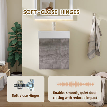 21.6" Floating Bathroom Vanity with Sink, Modern Wall Mounted Bathroom Vanity with Glossy White Ceramic Sink & Countertop, Soft Close Door, Plywood Storage Cabinet,Grey