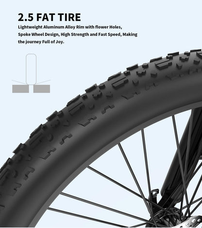 500W 26 inch Fat Tire Electric Mountain Bike 25 mph 48v 15ah Removable Lithium Battery
