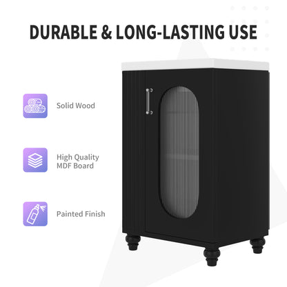 20" Bathroom Vanity with Sink, Small Bathroom Vanity Cabinet with 2-Tier Side Shelf & Toilet Paper Holder, Adjustable Shelf, Ceramic Sink Basin。Black
