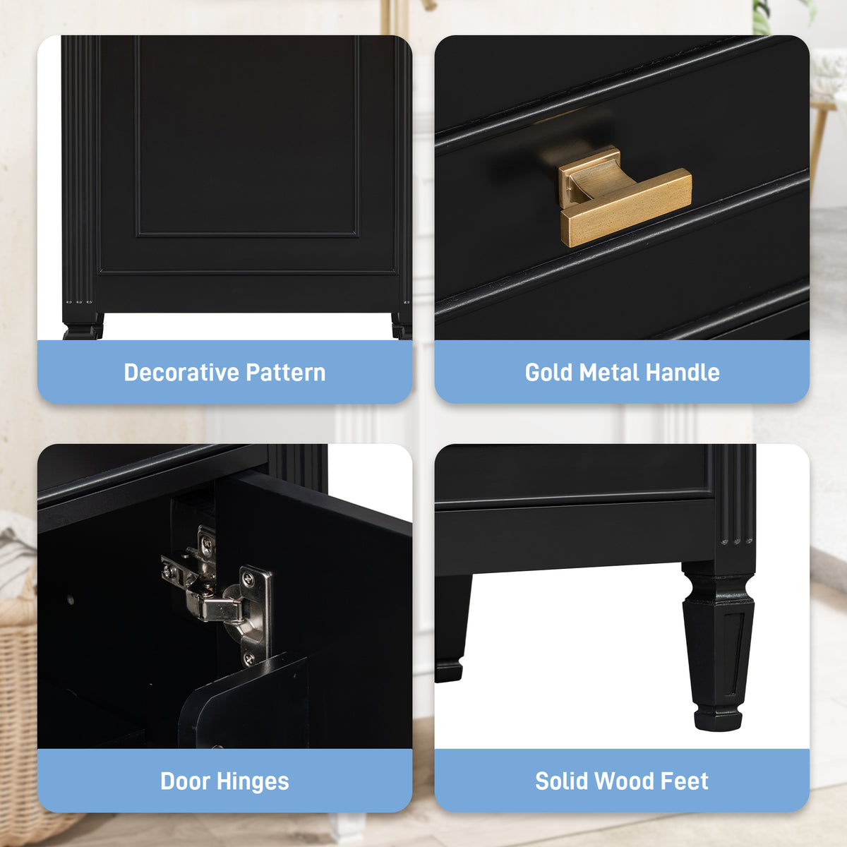 20" Bathroom Vanity with Sink, Small Freestanding Bathroom Vanity Cabinet with Tilt-Out Drawer & Adjustable Shelf, Soft Close Door, Gold Knobs,Black