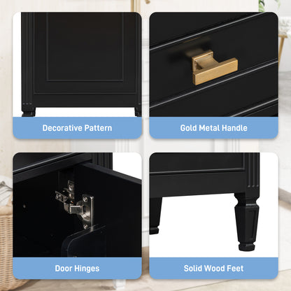 20" Bathroom Vanity with Sink, Small Freestanding Bathroom Vanity Cabinet with Tilt-Out Drawer & Adjustable Shelf, Soft Close Door, Gold Knobs,Black