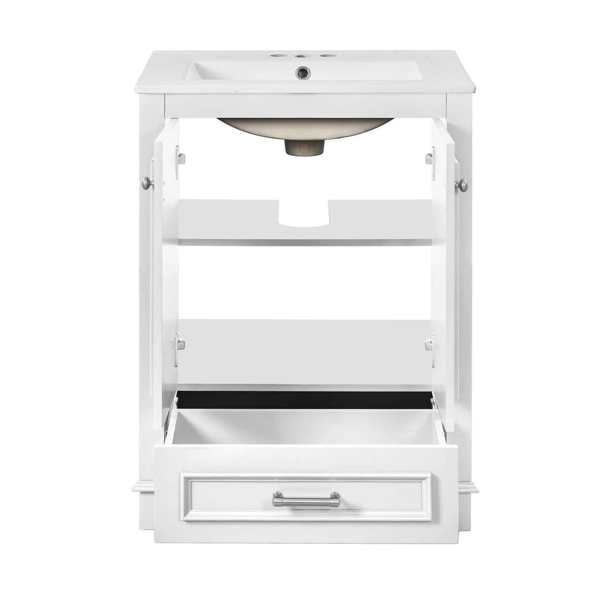 24" Bathroom Vanity with Sink, Modern Bathroom Vanity with White Ceramic Sink & Drawer, 3-Level Adjustable Shelf, Solid Wood Frame, for Small Bathroom,White