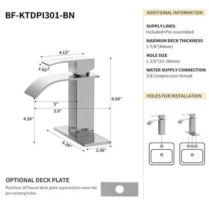 Bathroom Single Hole or Three Hole Sink Faucet Brushed Nickel Single Handle With Deck Plate B2724P257531