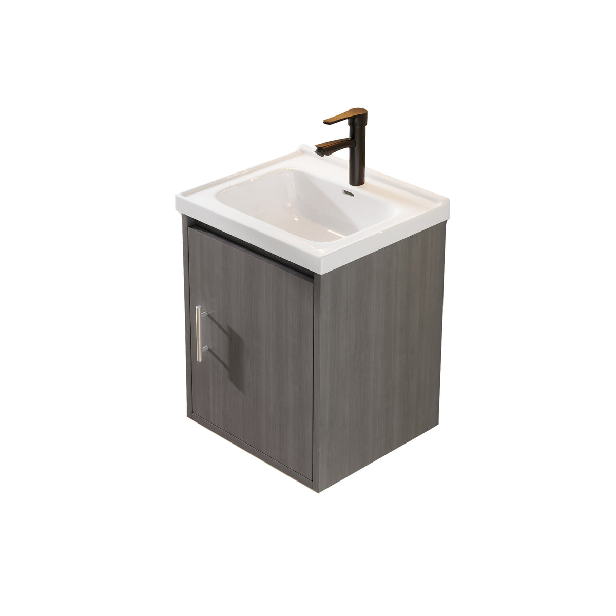 16" Floating Bathroom Vanity with Sink, Modern Wall Mounted Bathroom Vanity with Glossy White Ceramic Sink & Countertop, Soft Close Door, Plywood Storage Cabinet,Grey