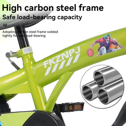 18 inch kids bike with training wheels,stand Adjustable saddle Suitable for boys and girls aged 5-10 years, tall Height 45-57 inch