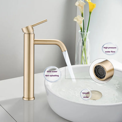 Bathroom Single Hole Vessel Sink Faucet Brushed Gold Single Handle W1224P206893