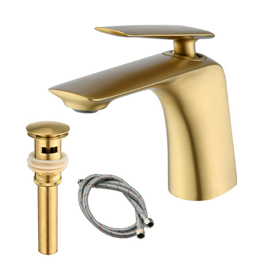Bathroom Single Hole Sink Faucet Gold Single Handle With Pop-up Drain W1224P227855