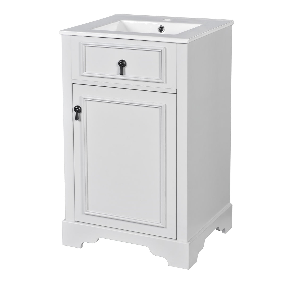 20" Bathroom Vanity with Sink, Classic Modern Bathroom Vanity Cabinet with U-Shaped Adjustable Shelf & Door Rack, Soft Close Door, Aluminum Handle,White