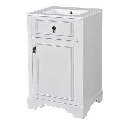 20" Bathroom Vanity with Sink, Classic Modern Bathroom Vanity Cabinet with U-Shaped Adjustable Shelf & Door Rack, Soft Close Door, Aluminum Handle,White