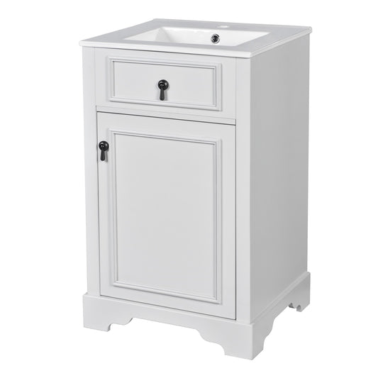 20" Bathroom Vanity with Sink, Classic Modern Bathroom Vanity Cabinet with U-Shaped Adjustable Shelf & Door Rack, Soft Close Door, Aluminum Handle,White