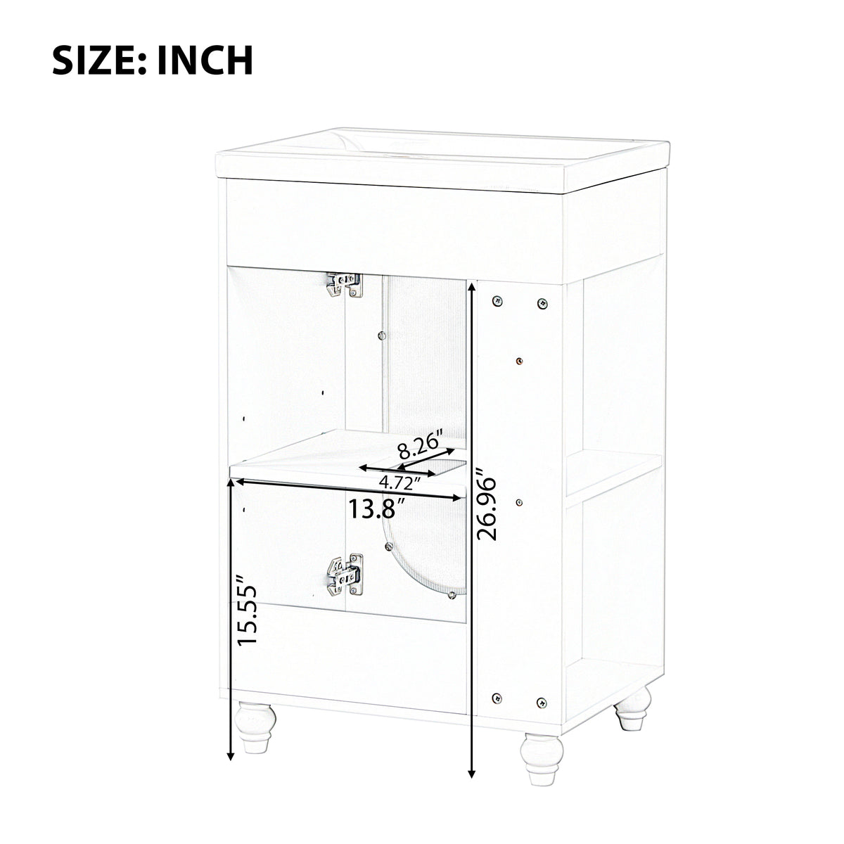 20" Bathroom Vanity with Sink, Small Bathroom Vanity Cabinet with 2-Tier Side Shelf & Toilet Paper Holder, Adjustable Shelf, Ceramic Sink Basin。White