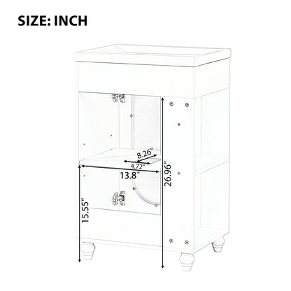 20" Bathroom Vanity with Sink, Small Bathroom Vanity Cabinet with 2-Tier Side Shelf & Toilet Paper Holder, Adjustable Shelf, Ceramic Sink Basin。White