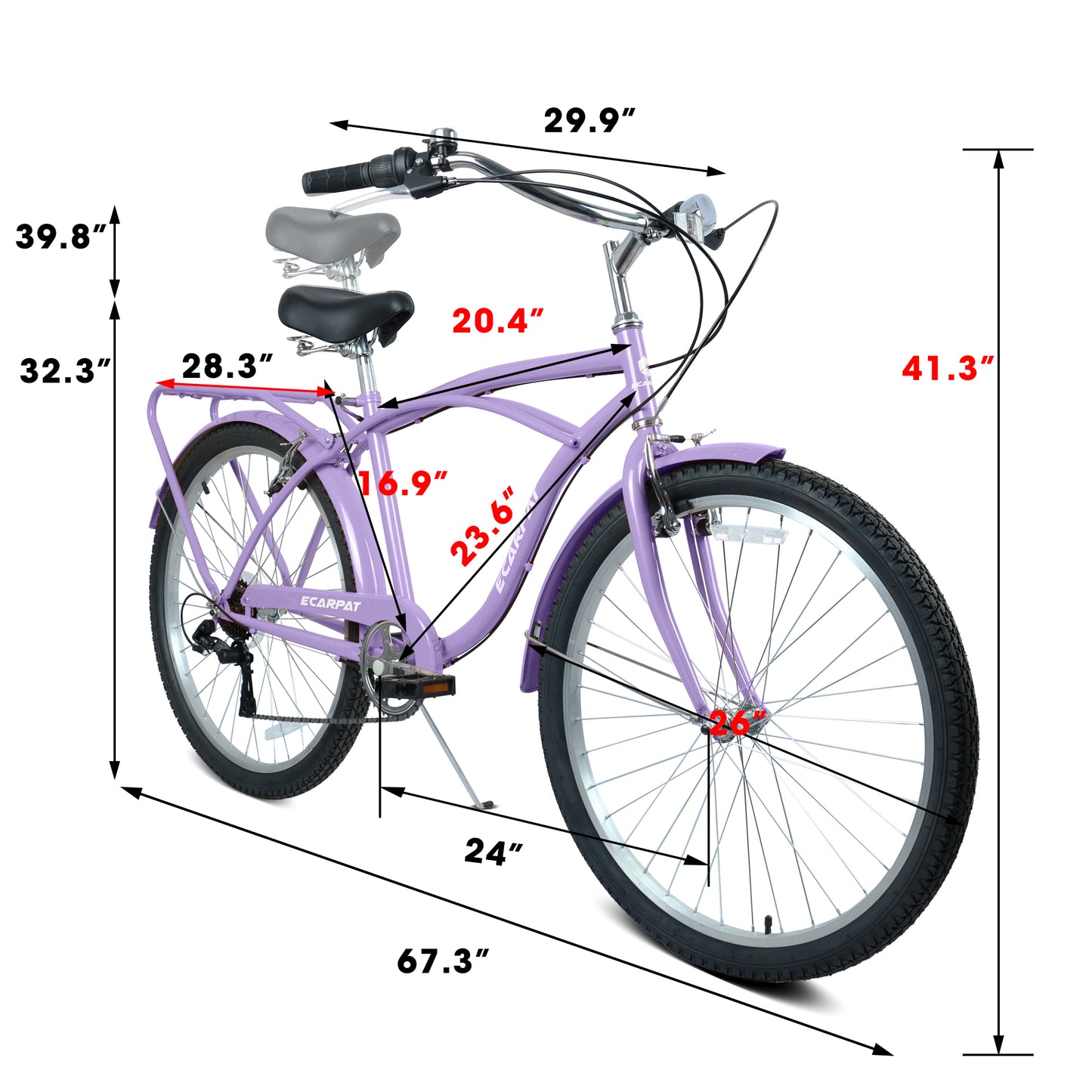 26" Beach Cruiser Bike for Women & Men, 7-Speed Comfort Cruiser Bicycle, High-Tensile Steel Frame, Alloy Wheels, V-Brakes, Adult Bike for Commuting, City Riding & Outdoor Recreation
