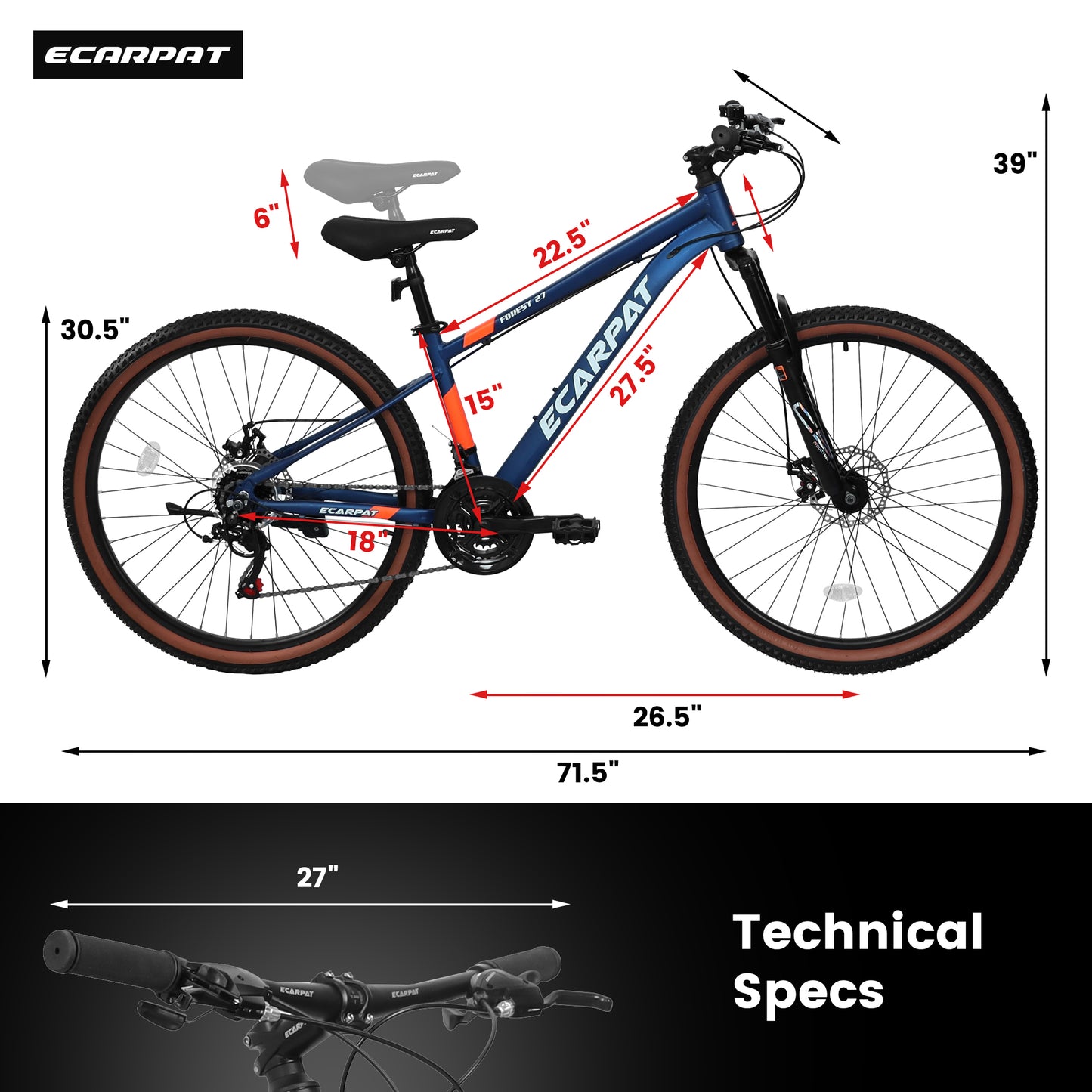 27.5 Inch Aluminum Mountain Bike Shimano 21 Speed Dual Disc Brake Front Suspension For Women Blue Orange