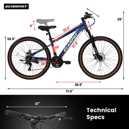 27.5 Inch Aluminum Mountain Bike Shimano 21 Speed Dual Disc Brake Front Suspension For Women Blue Orange
