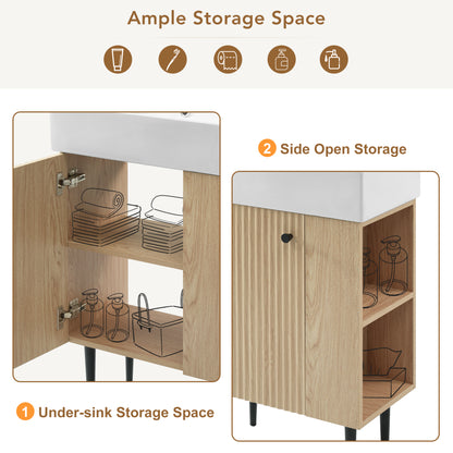 21.6" Bathroom Vanity with Sink, Slim Freestanding Bathroom Vanity Cabinet with Ceramic Sink & Overflow, Gold Metal Legs, Soft Close Door, for Small Bathroom,,Wood