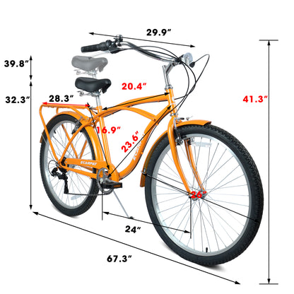 26" Beach Cruiser Bike for Women & Men, 7-Speed Comfort Cruiser Bicycle, High-Tensile Steel Frame, Alloy Wheels, V-Brakes, Adult Bike for Commuting, City Riding & Outdoor Recreation