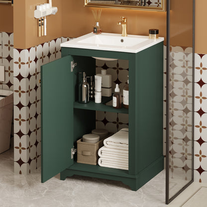 20" Shaker Style Bathroom Vanity with Sink, Small Bathroom Vanity Cabinet with Integrated Ceramic Sink, Soft Close Door, Solid Wood & MDF,Green