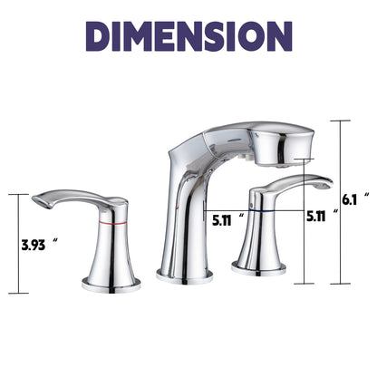 Bathroom Widespread Three Hole Pull-out Sink Faucet Brushed Nickel Two Handles With Pop-up Drain W1224P184845