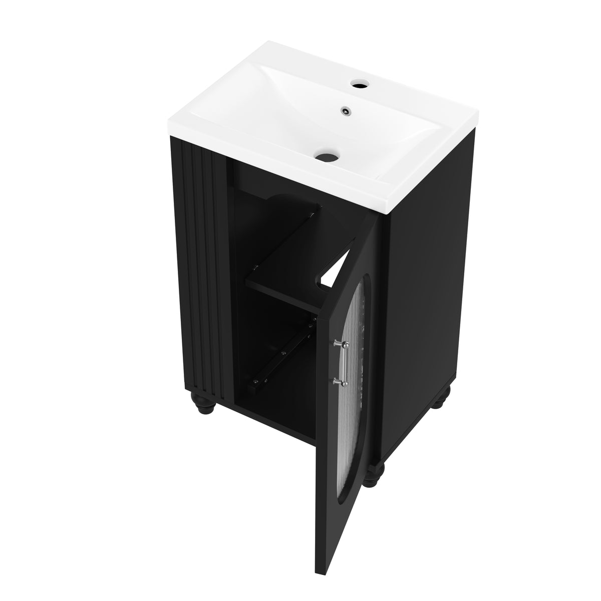 20" Bathroom Vanity with Sink, Small Bathroom Vanity Cabinet with 2-Tier Side Shelf & Toilet Paper Holder, Adjustable Shelf, Ceramic Sink Basin。Black