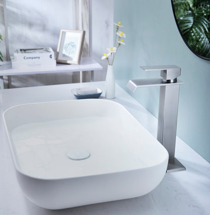 Bathroom Single Hole or Three Holes Vessel Sink Faucet Brushed Nickel Single Handle With Deck Plate and Pop-up Drain W928P225281