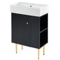 21.6" Bathroom Vanity with Sink, Slim Freestanding Bathroom Vanity Cabinet with Ceramic Sink & Overflow, Gold Metal Legs, Soft Close Door, for Small Bathroom,,Black