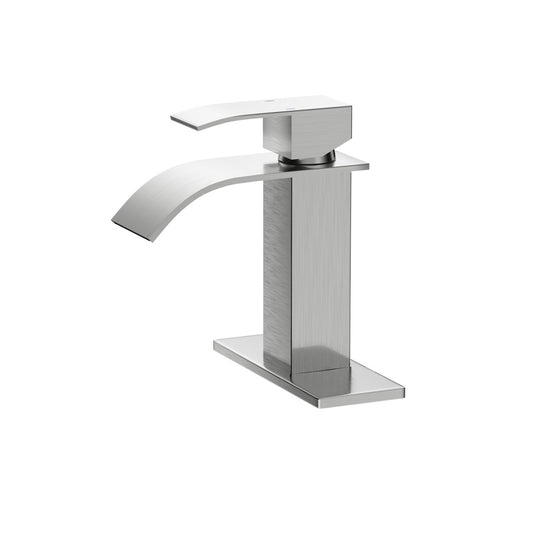 Bathroom Single Hole or Three Hole Sink Faucet Brushed Nickel Single Handle With Deck Plate B2724P257531