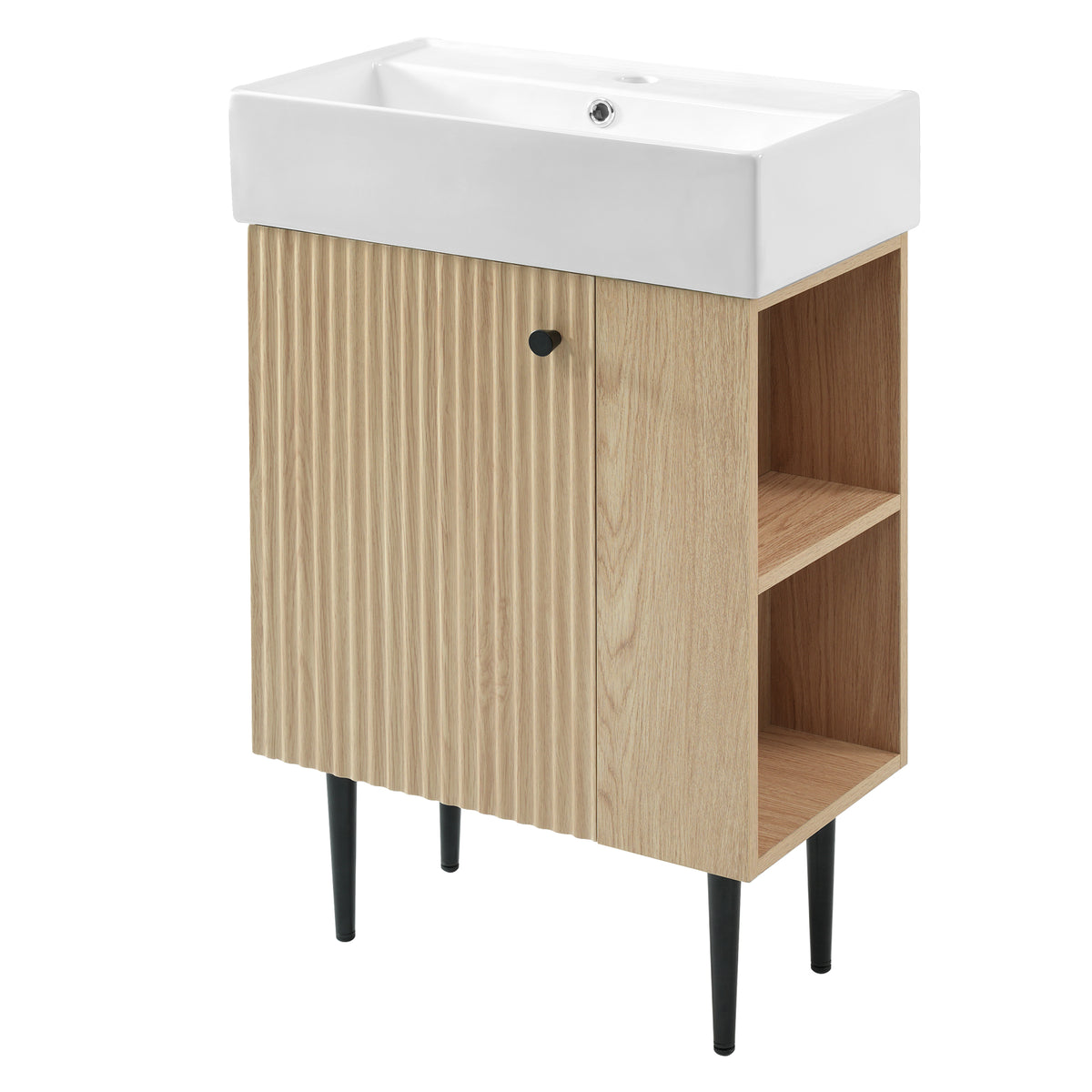 21.6" Bathroom Vanity with Sink, Slim Freestanding Bathroom Vanity Cabinet with Ceramic Sink & Overflow, Gold Metal Legs, Soft Close Door, for Small Bathroom,,Wood