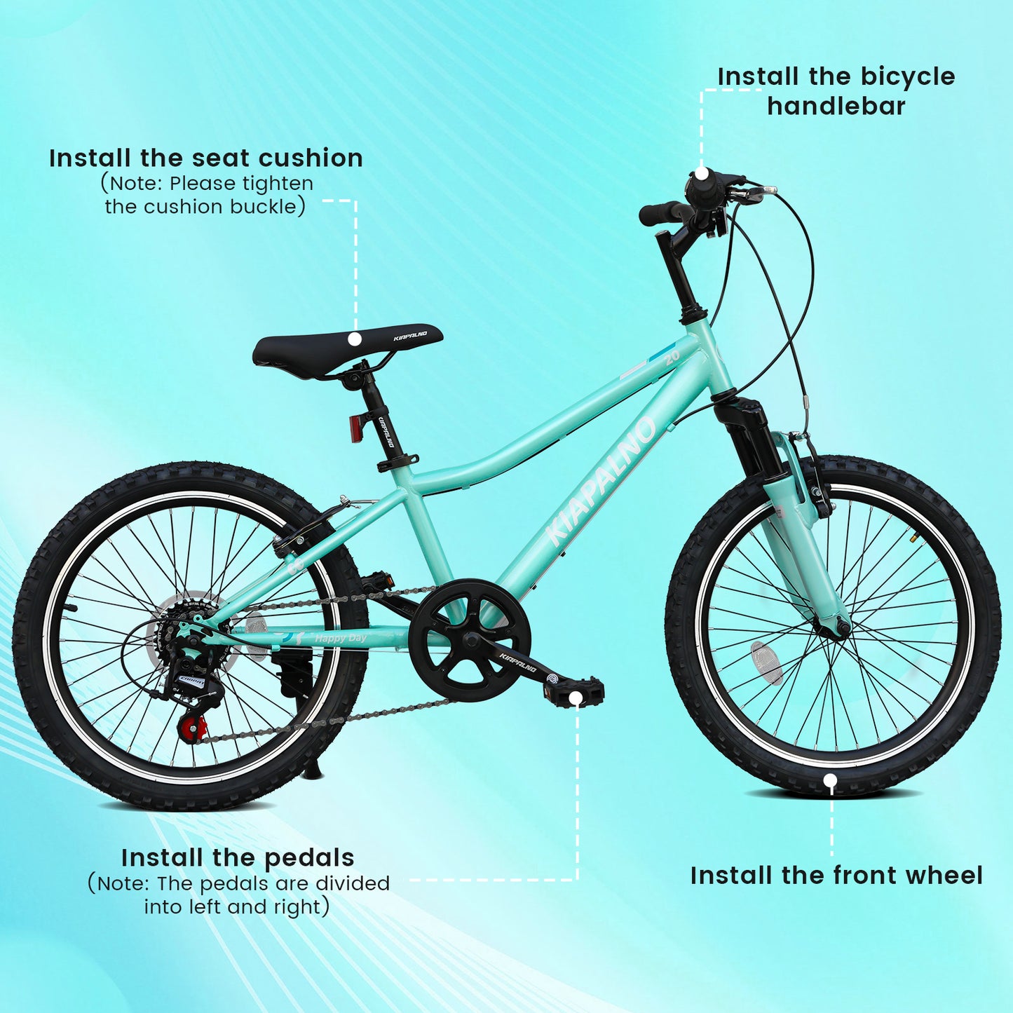 20 Inch Kids Mountain Bike, 7-Speed Drivetrain, Front Suspension, Durable Steel Frame, Bicycle for Boys & Girls Ages 6-10, Green, 85% Pre-Assembled