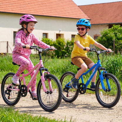 20 Inch Kids Mountain Bike, 7-Speed Drivetrain, Front Suspension, Durable Steel Frame, Bicycle for Boys & Girls Ages 6-10, Blue, 85% Pre-Assembled