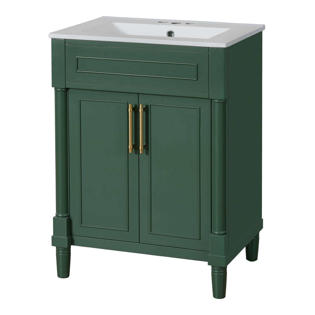 24" Bathroom Vanity with Sink, Modern Bathroom Vanity with Half-Moon Ceramic Sink for 4" Faucet, Adjustable Shelf & Painted Finish, for Small Bathroom,Green