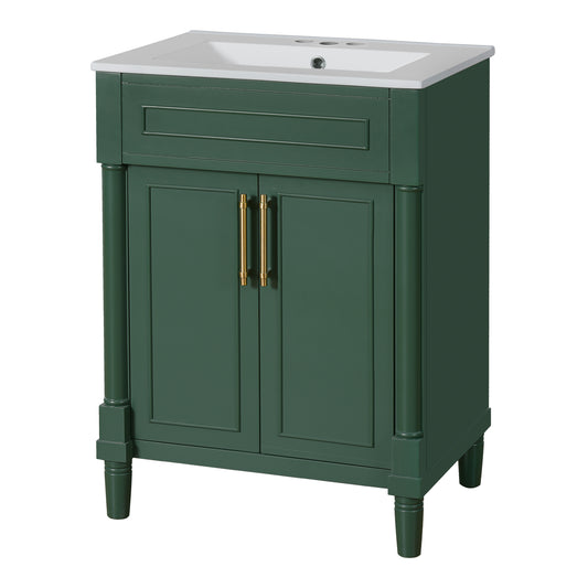 24" Bathroom Vanity with Sink, Modern Bathroom Vanity with Half-Moon Ceramic Sink for 4" Faucet, Adjustable Shelf & Painted Finish, for Small Bathroom,Green