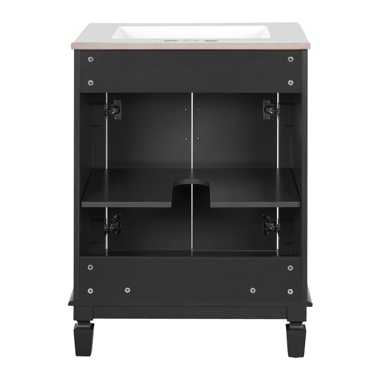 24" Bathroom Vanity with Sink, French Style Bathroom Vanity with Carved Legs & Drawer, Adjustable Shelf, Back Cutout for Plumbing, Soft Close Door,Black