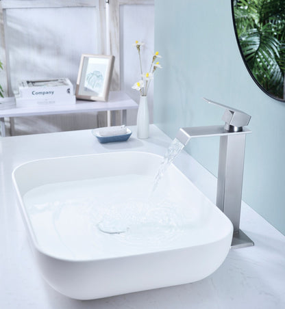 Bathroom Single Hole or Three Holes Vessel Sink Faucet Brushed Nickel Single Handle With Deck Plate and Pop-up Drain W928P225281
