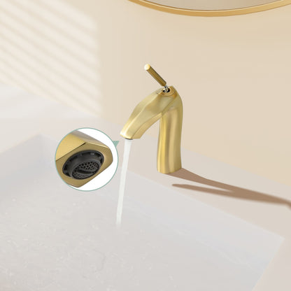Bathroom Single Hole Sink Faucet Brushed Gold Single Handle W1217P214966