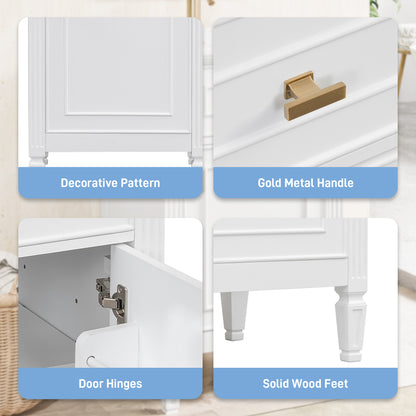 20" Bathroom Vanity with Sink, Small Freestanding Bathroom Vanity Cabinet with Tilt-Out Drawer & Adjustable Shelf, Soft Close Door, Gold Knobs,White